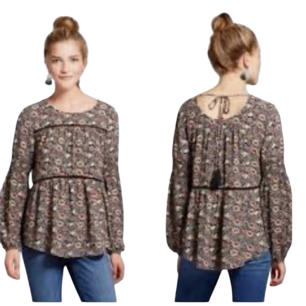 Knox Rose Boho Bell Sleeve Tassel Detail Floral Print Lightweight Top Medium